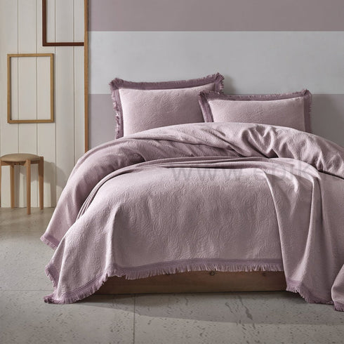 Prabangi medvilninė austinių žakardo raštų lovatiesė "Grace" su 2 pagalvių užvalkalais, šviesi levandų